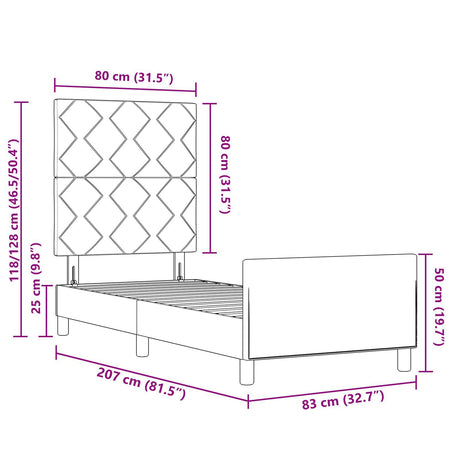 Bed Frame Dark Brown 80X200 Cm Fabric