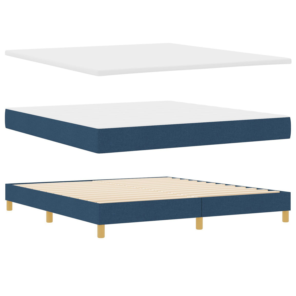 Box Spring Bed With Mattress Blue 180X200 Cm Fabric,  Headboard Button Tufted Blue 180 Cm Fabric
