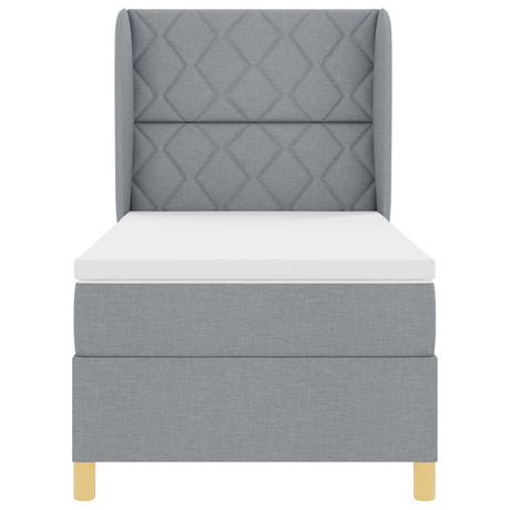 Box Spring Bed With Mattress - Light Grey - 90X200 Cm Fabric