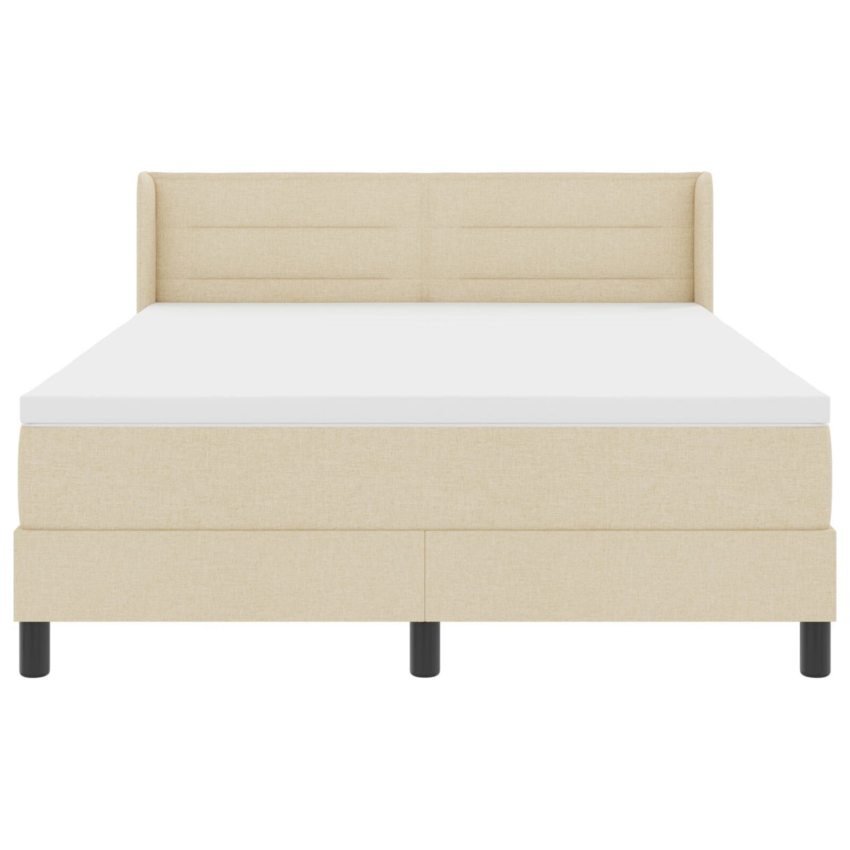 Box Spring Bed With Mattress Cream 140X190 Cm Fabric,  Headboard Lines Design Cream 140 Cm Fabric