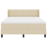 Box Spring Bed With Mattress Cream 140X190 Cm Fabric,  Headboard Lines Design Cream 140 Cm Fabric
