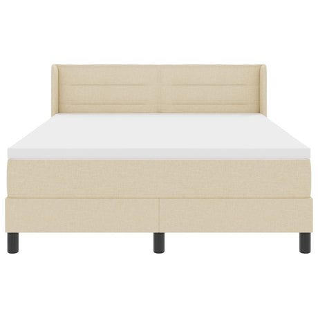 Box Spring Bed With Mattress Cream 140X190 Cm Fabric,  Headboard Lines Design Cream 140 Cm Fabric