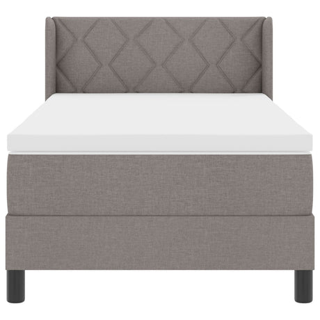 Box Spring Bed With Mattress Taupe 90X200 Cm Fabric,  Headboard Diamond Blocks Design Taupe 90 Cm Fabric