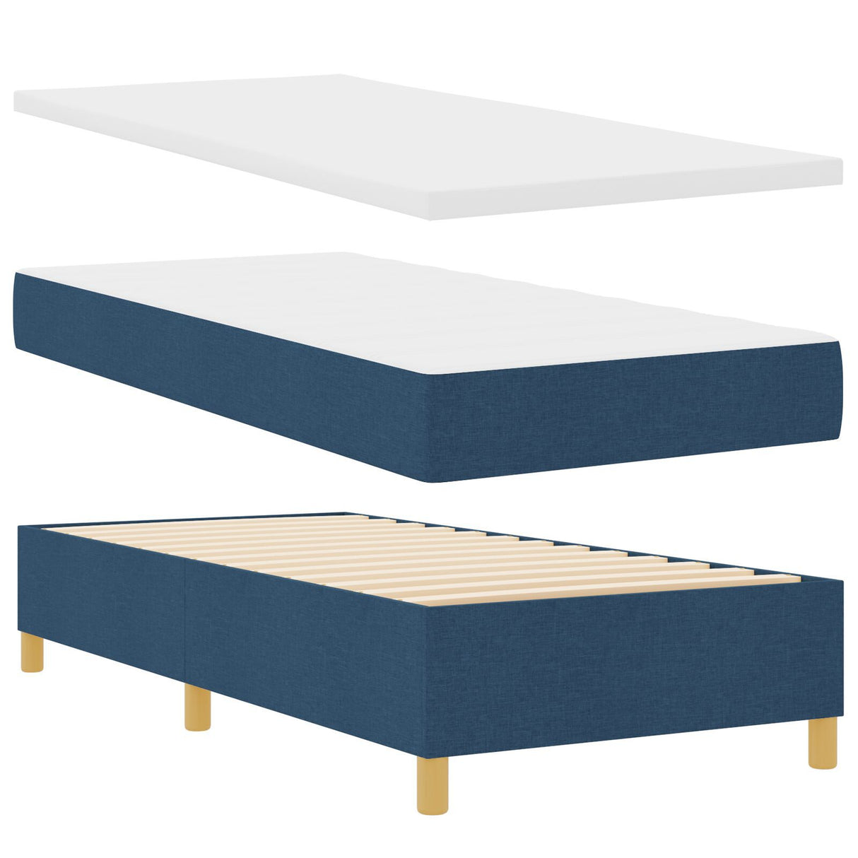 Box Spring Bed With Mattress & Led Blue 90X200 Cm Fabric