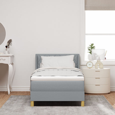 Box Spring Bed With Mattress Light Grey 90X200 Cm Fabric,  Headboard Diamond Blocks Design Light Grey 90 Cm Fabric