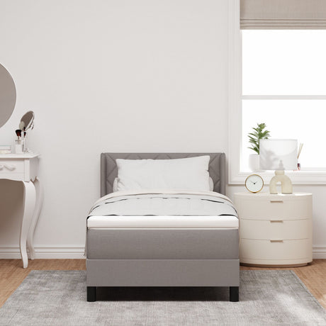 Box Spring Bed With Mattress Taupe 90X200 Cm Fabric,  Headboard Diamond Blocks Design Taupe 90 Cm Fabric