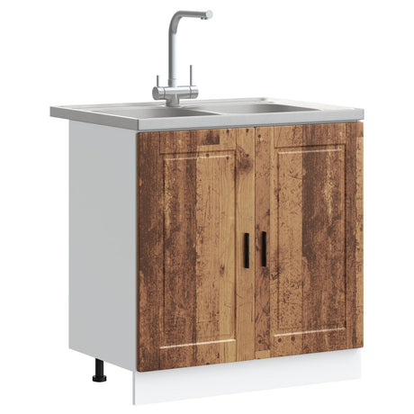 Sink Base Cabinet &quot;Porto&quot; With Sink Old Wood 80X46X84,5 Cm Engineered Wood
