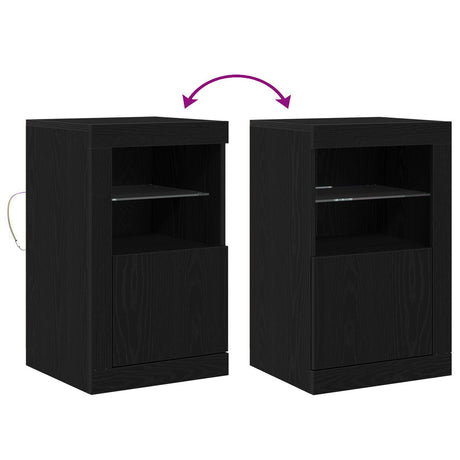 Side Cabinets With Led Lights 2 Pcs Black Oak 41X37X67 Cm