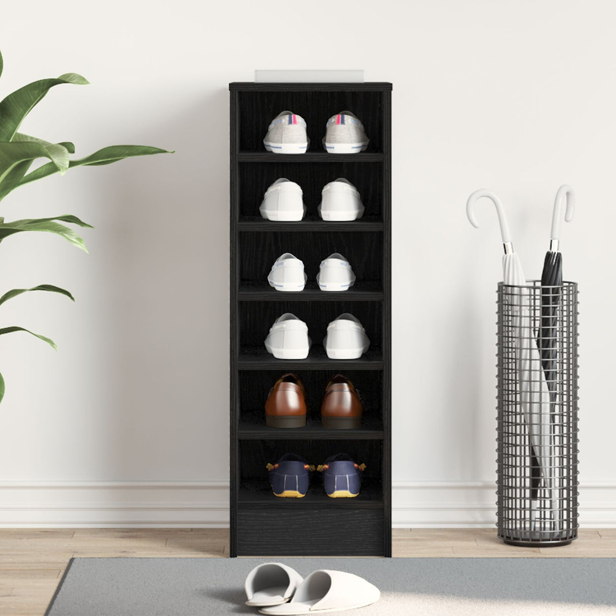 Shoe Cabinet In Black Oak - 31.5 X 35 X 90 Cm Made From Engineered Wood