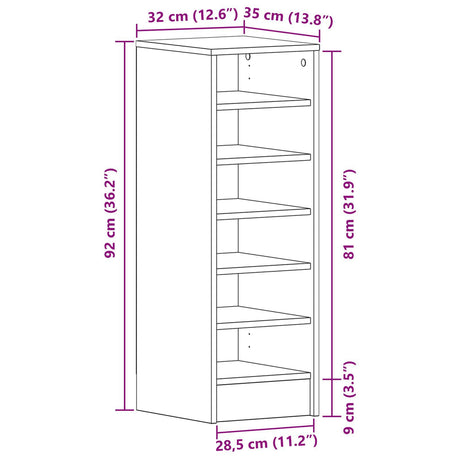 Shoe Cabinet In Black Oak - 31.5 X 35 X 90 Cm Made From Engineered Wood