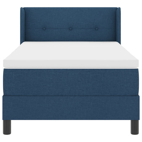 Box Spring Bed With Mattress Blue 80X200 Cm Fabric,  Headboard Button Tufted Blue 80 Cm Fabric