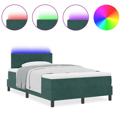 Box Spring Bed With Mattress & Led Dark Green 120X200 Cm Velvet