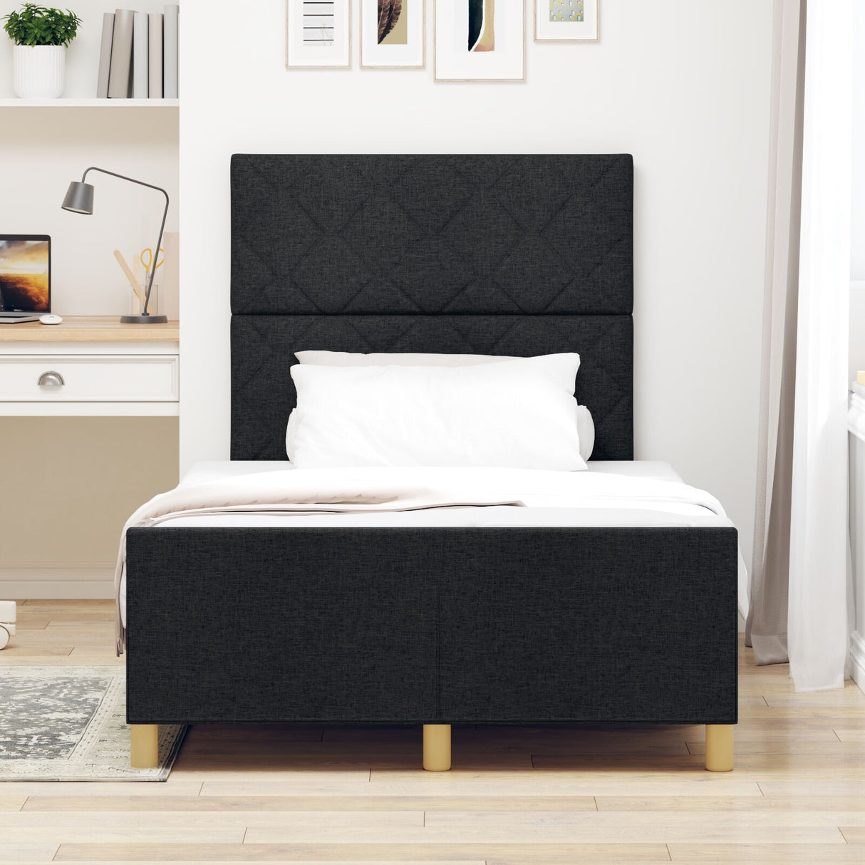 Black Fabric Bed Frame 120X200 Cm