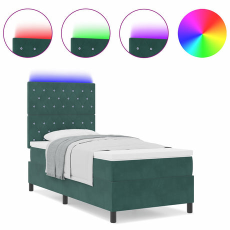 Box Spring Bed With Mattress & Led Dark Green 90X190 Cm Velvet