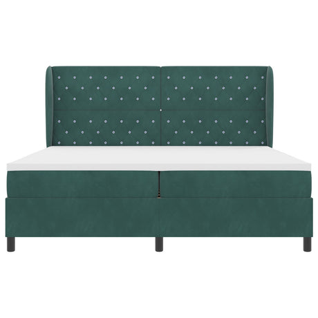 Box Spring Bed With Mattress Dark Green 200X200 Cm Velvet