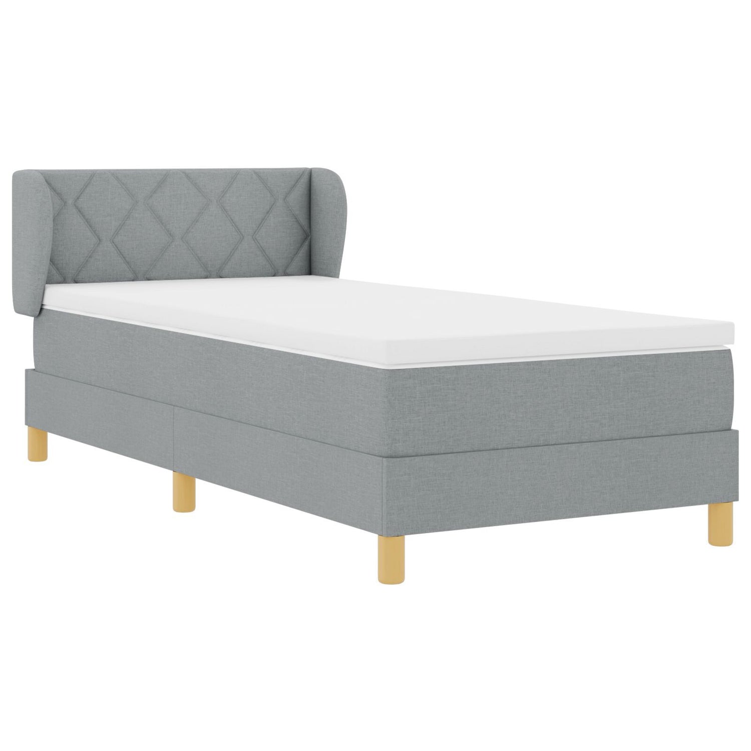 Box Spring Bed With Mattress - Light Grey, 90X200 Cm, Fabric