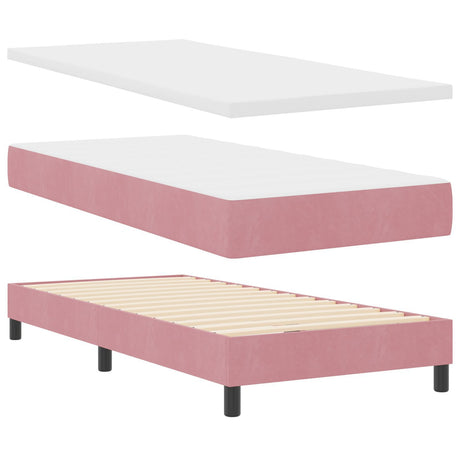 Box Spring Bed With Mattress In Pink, 90X190 Cm, Velvet