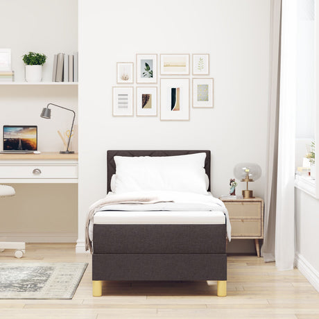 Box Spring Bed With Mattress & Led Dark Brown 80X200 Cm Fabric
