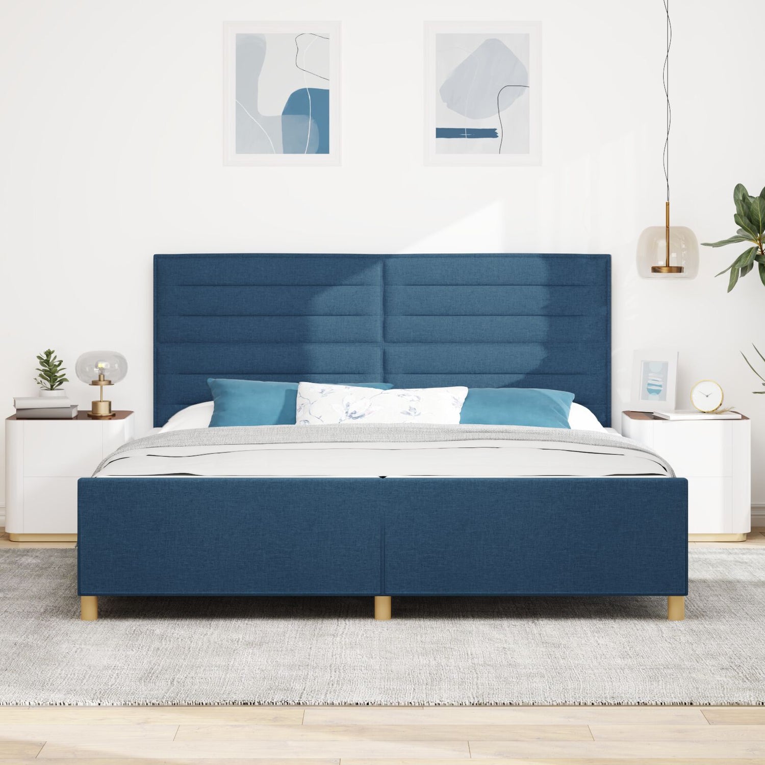 Blue Fabric Bed Frame 200X200 Cm