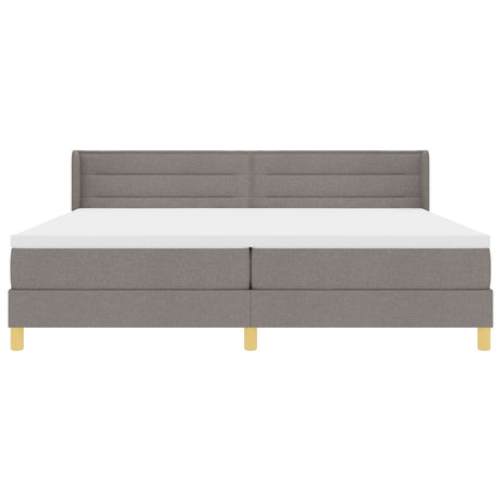 Box Spring Bed With Mattress Taupe 200X200 Cm Fabric,  Headboard Lines Design Taupe 200 Cm Fabric