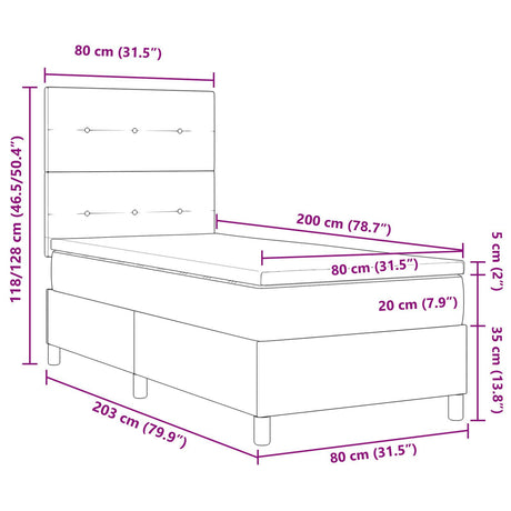Box Spring Bed With Mattress & Led Black 80X200 Cm Fabric
