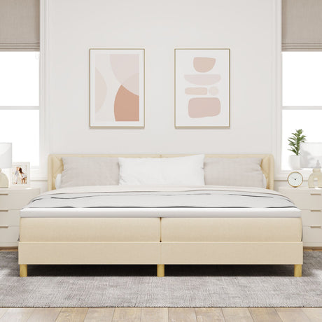Box Spring Bed With Mattress Cream 200X200 Cm Fabric,  Headboard Diamond Blocks Design Cream 200 Cm Fabric