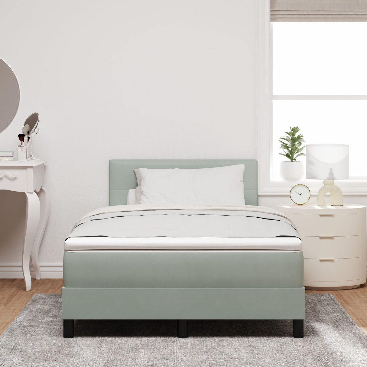 Box Spring Bed With Mattress & Led Light Grey 120X190 Cm Velvet