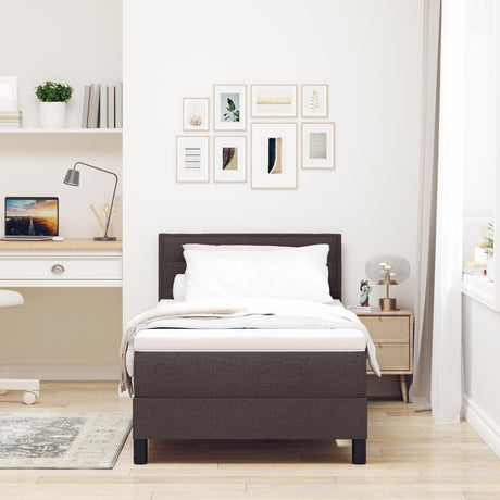 Box Spring Bed With Mattress & Led Dark Brown 80X200 Cm Fabric