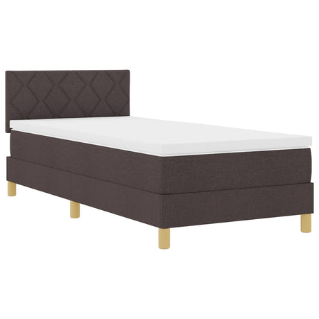 Box Spring Bed With Mattress & Led Dark Brown 90X200 Cm Fabric