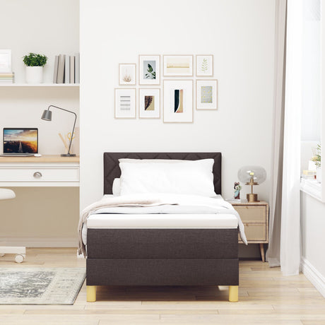 Box Spring Bed With Mattress & Led Dark Brown 90X200 Cm Fabric