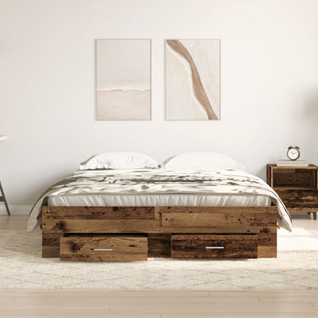 Bed Frame With Drawers Old Wood Engineered Wood 140 X 190 Cm