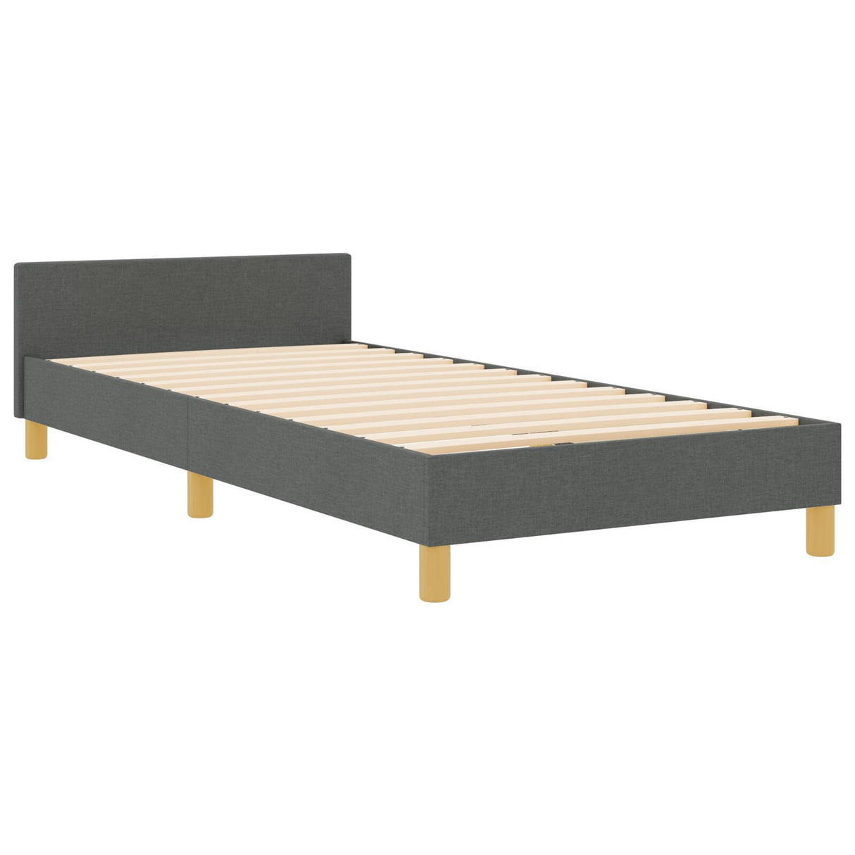 Bed Frame Dark Grey Wood, Fabric 100 X 200 Cm Stylish Design
