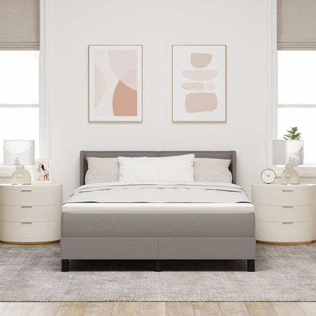 Box Spring Bed With Mattress Taupe 140X190 Cm Fabric,  Headboard Lines Design Taupe 140 Cm Fabric