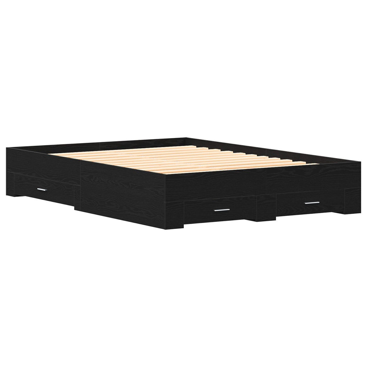 Bed Frame With Drawers Black Oak Engineered Wood 140 X 200 Cm