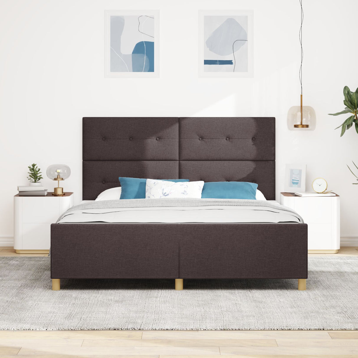 Bed Frame Dark Brown 180X200 Cm Fabric
