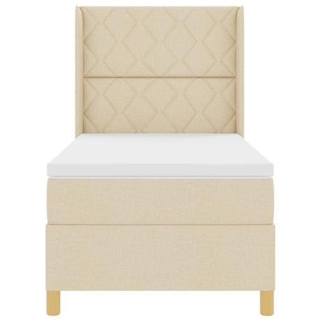 Box Spring Bed With Mattress & Led Cream 100X200 Cm Fabric