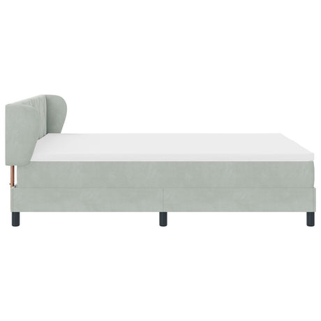 Box Spring Bed With Mattress In Light Grey, 140X190 Cm, Velvet