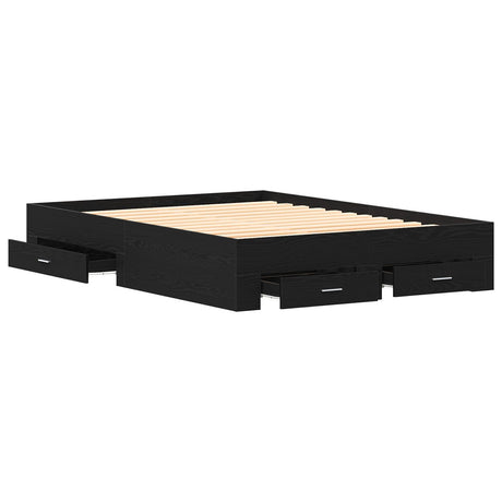 Bed Frame With Drawers Black Oak 135X190 Cm Engineered Wood