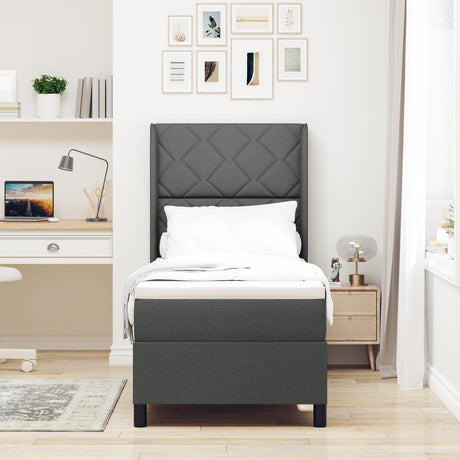 Box Spring Bed With Mattress & Led Dark Grey 90X190 Cm Fabric