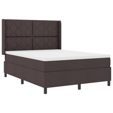 Box Spring Bed With Mattress & Led Dark Brown 140X200 Cm Fabric