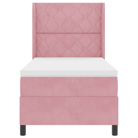 Box Spring Bed With Mattress & Led Pink 90X190 Cm Velvet