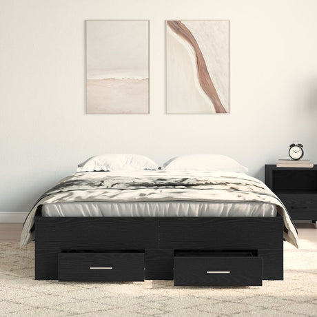 Bed Frame With Drawers Black Oak 120X200 Cm Engineered Wood