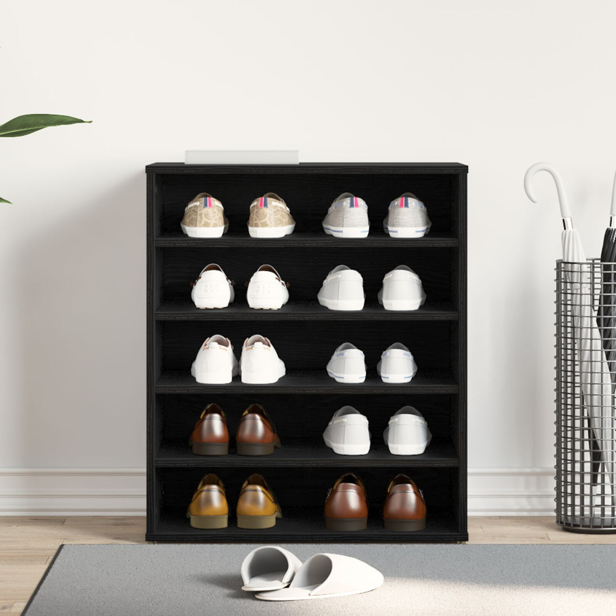 Shoe Cabinet In Black Oak - 60X35X70 Cm, Made Of Engineered Wood