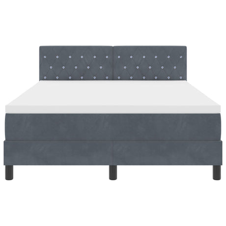 Box Spring Bed With Mattress & Led Dark Grey 140X190 Cm Velvet