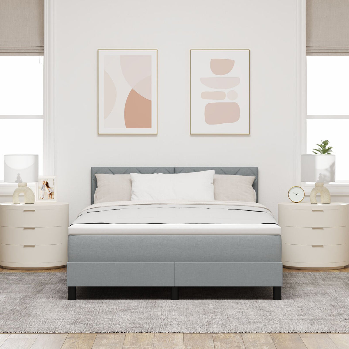 Box Spring Bed With Mattress & Led Light Grey 140X200 Cm Fabric
