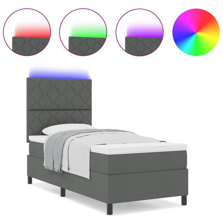 Box Spring Bed With Mattress & Led Dark Grey 100X200 Cm Fabric