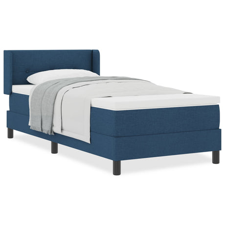 Box Spring Bed With Mattress Blue 90X190 Cm Fabric,  Headboard Button Tufted Blue 90 Cm Fabric