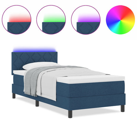 Box Spring Bed With Mattress & Led Blue 90X190 Cm Fabric