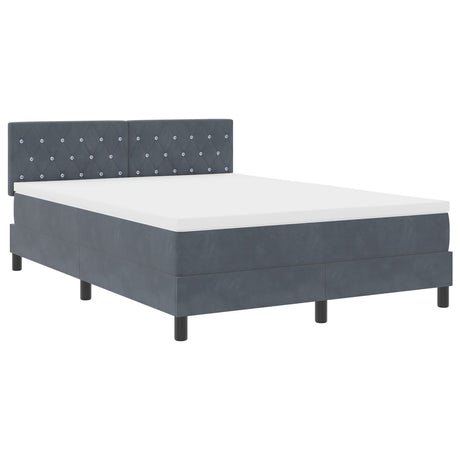 Box Spring Bed With Mattress & Led Dark Grey 140X190 Cm Velvet