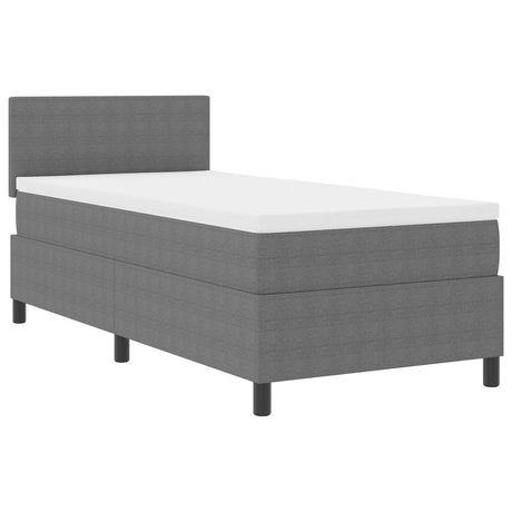 Box Spring Bed With Mattress & Led Light Grey 90X200 Cm Corduroy Fabric